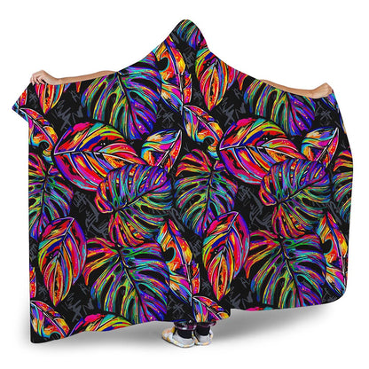 Colorful Leaf Tropical Pattern Print Hooded Blanket