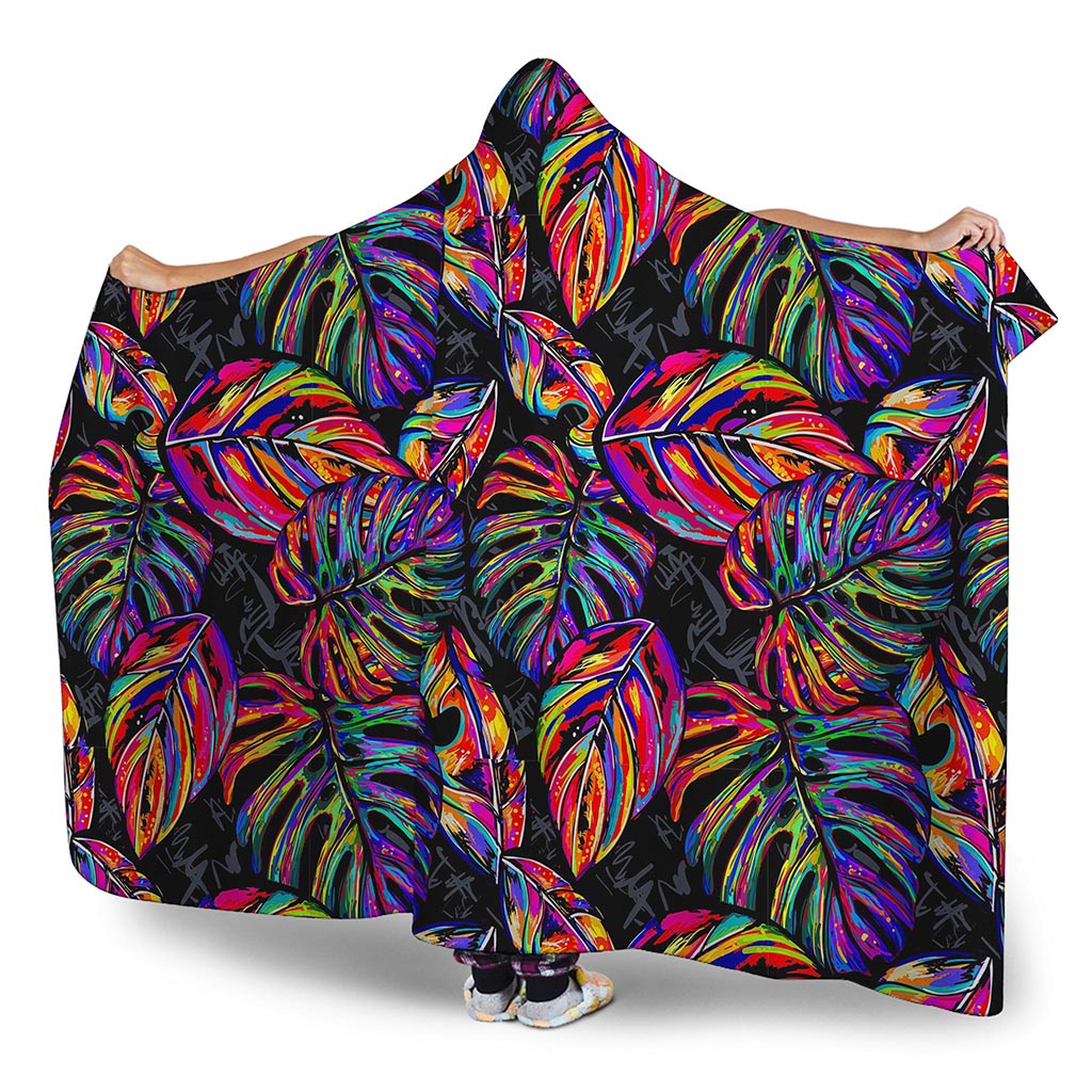 Colorful Leaf Tropical Pattern Print Hooded Blanket