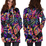 Colorful Leaf Tropical Pattern Print Hoodie Dress GearFrost