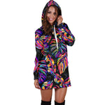 Colorful Leaf Tropical Pattern Print Hoodie Dress GearFrost