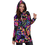 Colorful Leaf Tropical Pattern Print Hoodie Dress GearFrost