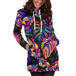 Colorful Leaf Tropical Pattern Print Hoodie Dress GearFrost
