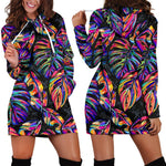 Colorful Leaf Tropical Pattern Print Hoodie Dress GearFrost