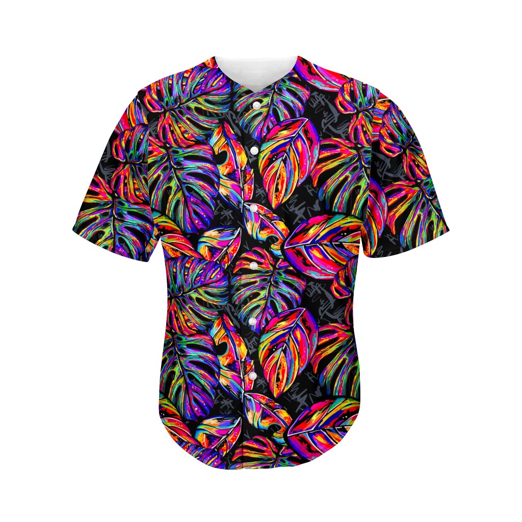 Colorful Leaf Tropical Pattern Print Men's Baseball Jersey