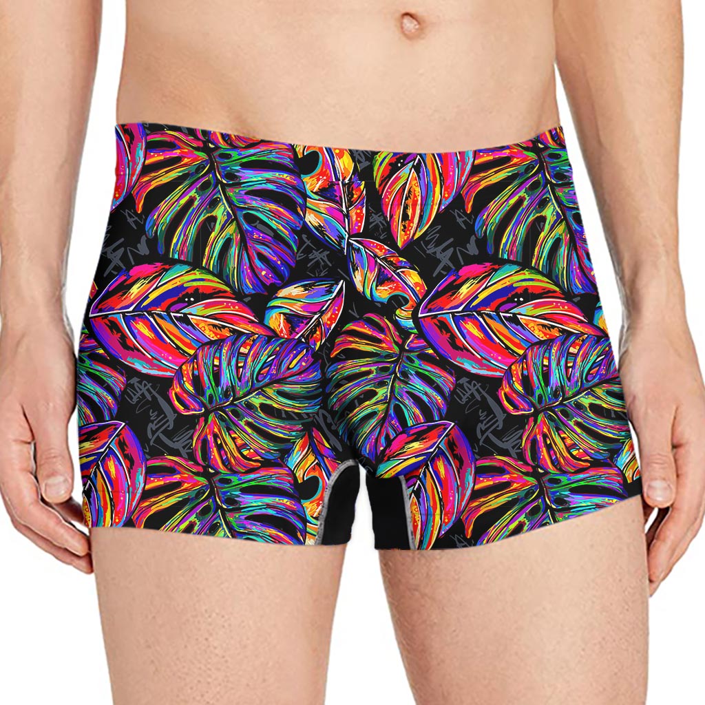 Colorful Leaf Tropical Pattern Print Men's Boxer Briefs