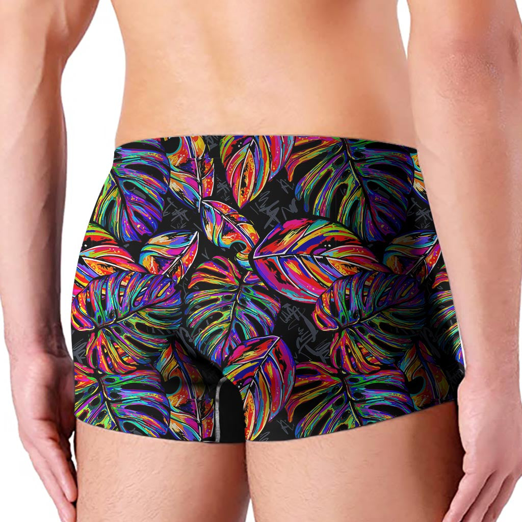 Colorful Leaf Tropical Pattern Print Men's Boxer Briefs