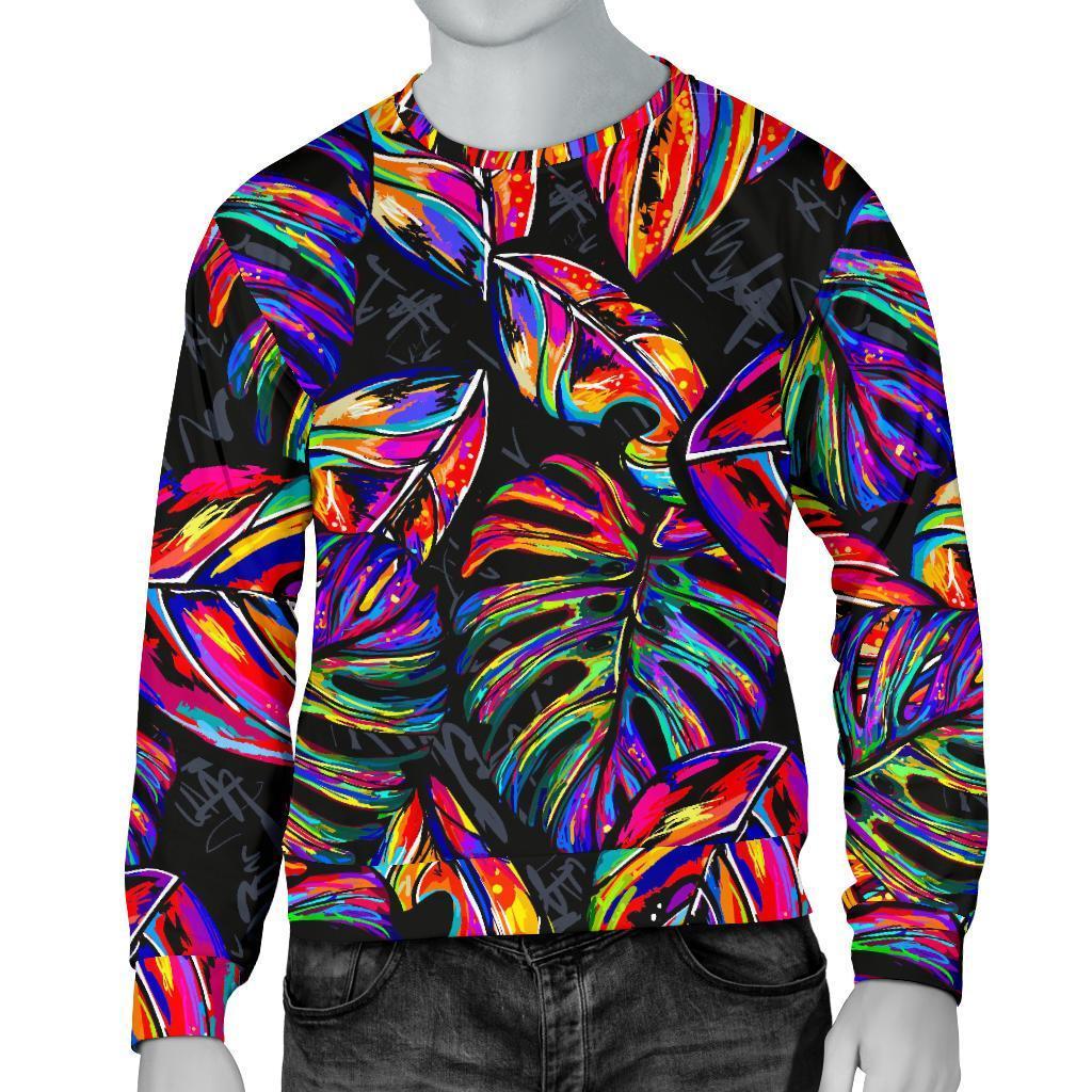 Colorful Leaf Tropical Pattern Print Men's Crewneck Sweatshirt GearFrost