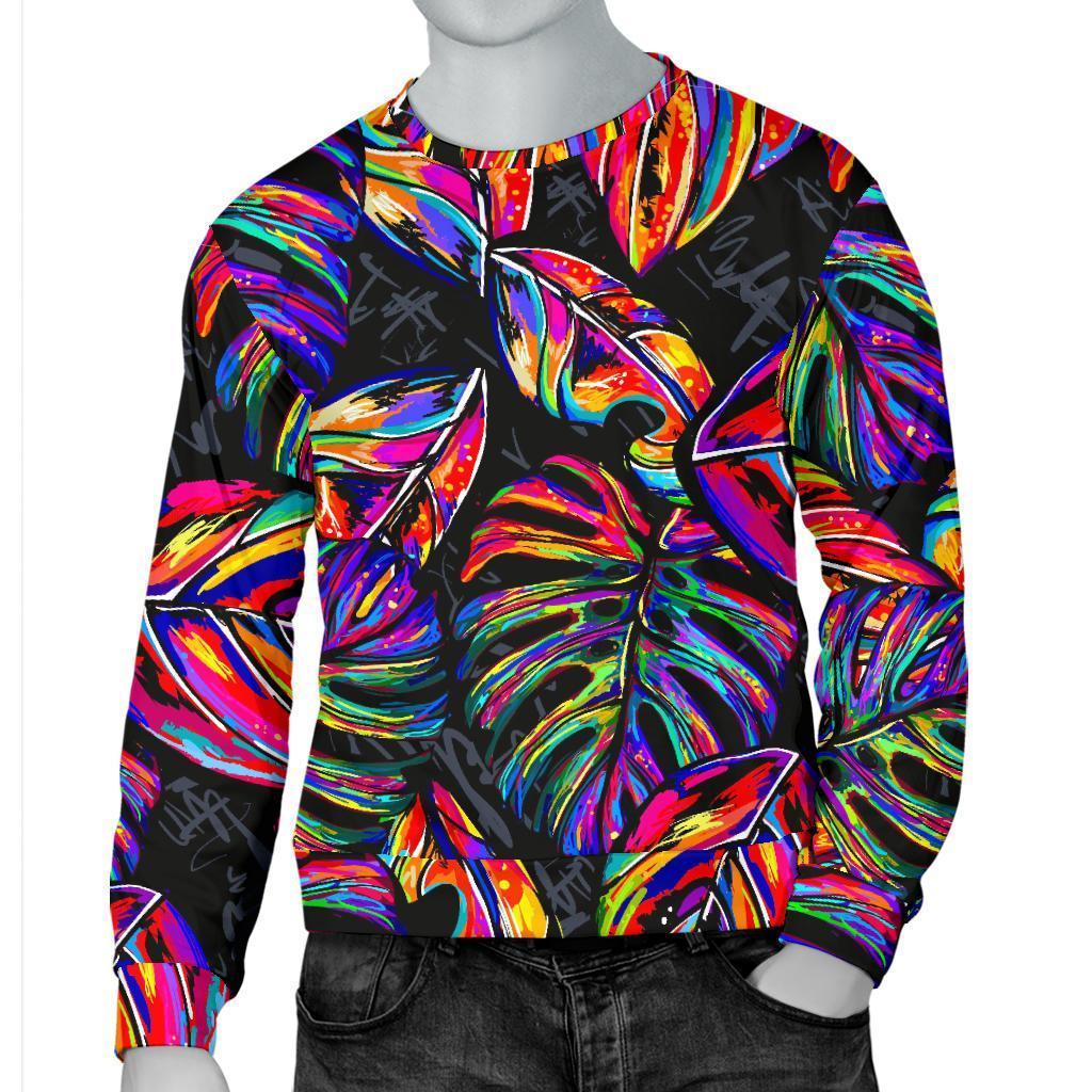 Colorful Leaf Tropical Pattern Print Men's Crewneck Sweatshirt GearFrost