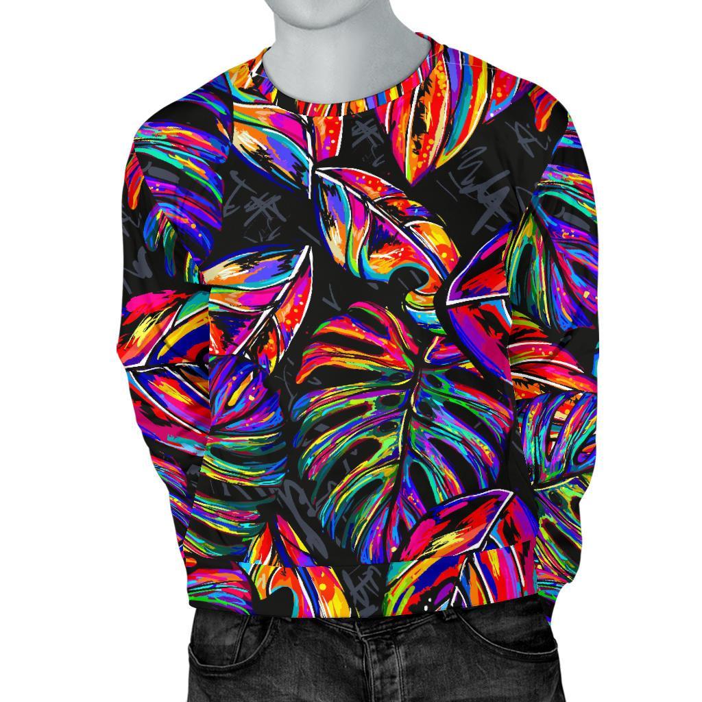 Colorful Leaf Tropical Pattern Print Men's Crewneck Sweatshirt GearFrost