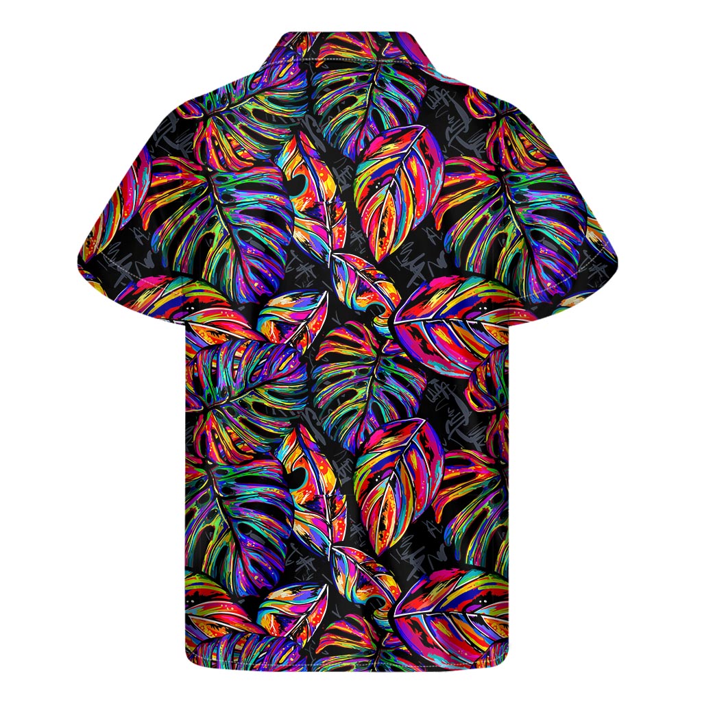 Colorful Leaf Tropical Pattern Print Men's Short Sleeve Shirt