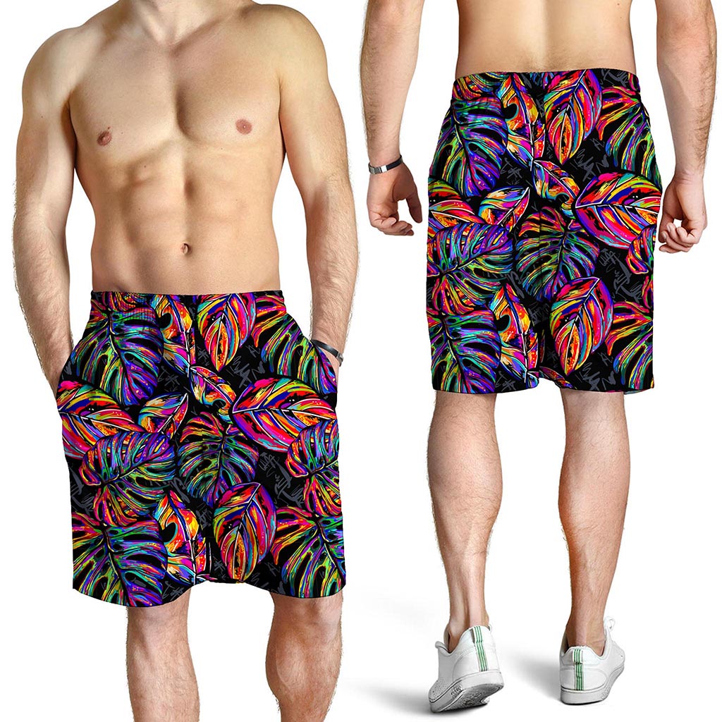 Colorful Leaf Tropical Pattern Print Men's Shorts