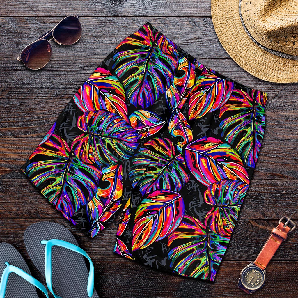 Colorful Leaf Tropical Pattern Print Men's Shorts