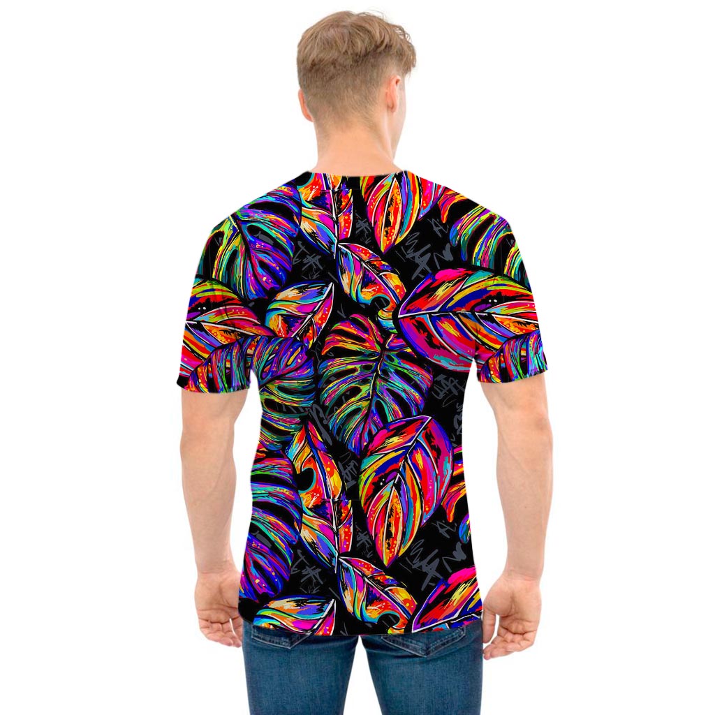 Colorful Leaf Tropical Pattern Print Men's T-Shirt
