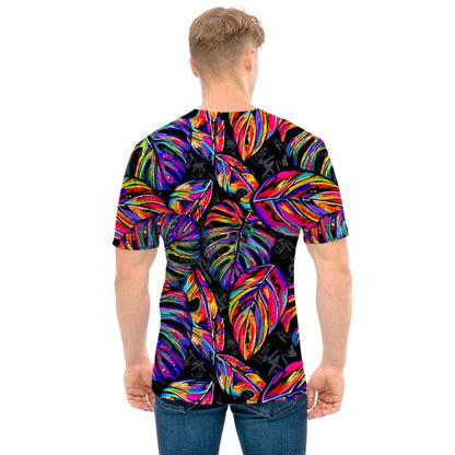 Colorful Leaf Tropical Pattern Print Men's T-Shirt