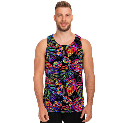 Colorful Leaf Tropical Pattern Print Men's Tank Top