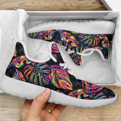 Colorful Leaf Tropical Pattern Print Mesh Knit Shoes GearFrost