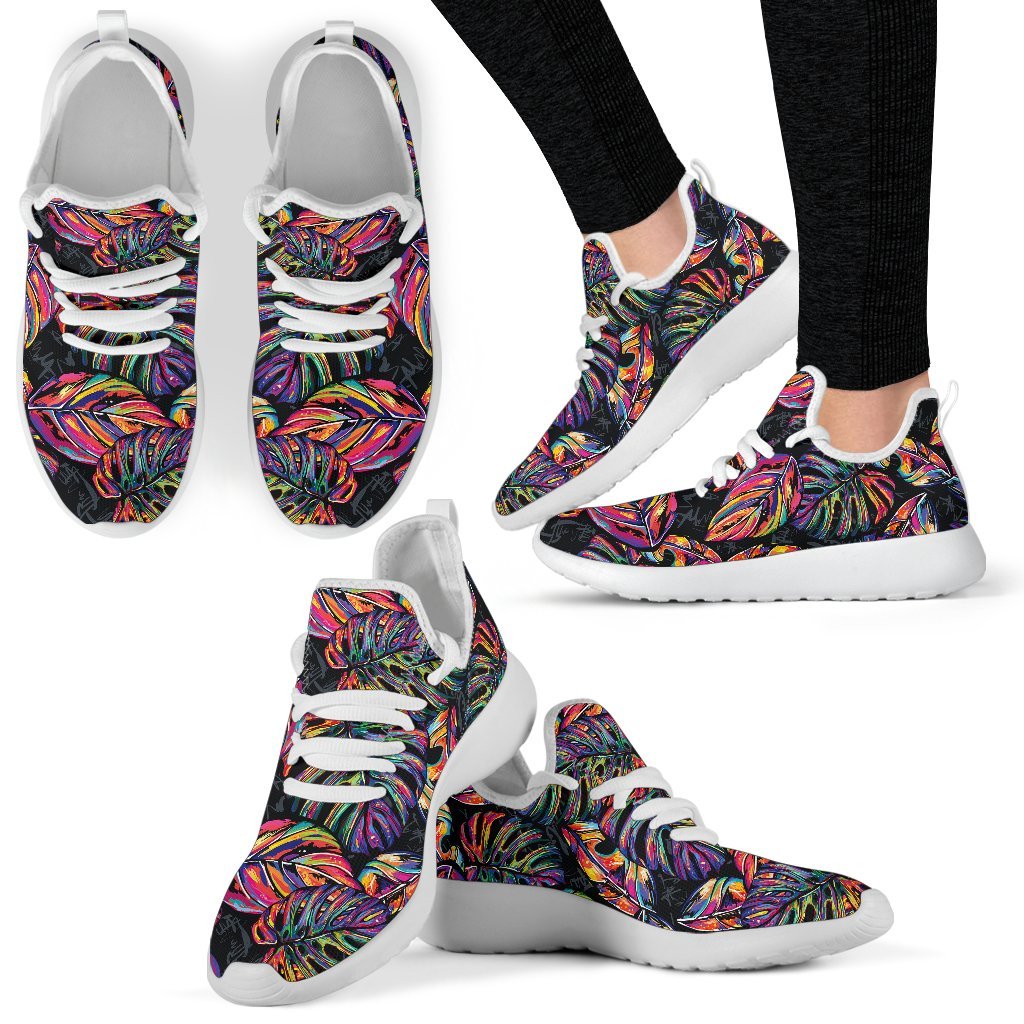Colorful Leaf Tropical Pattern Print Mesh Knit Shoes GearFrost