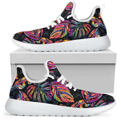Colorful Leaf Tropical Pattern Print Mesh Knit Shoes GearFrost