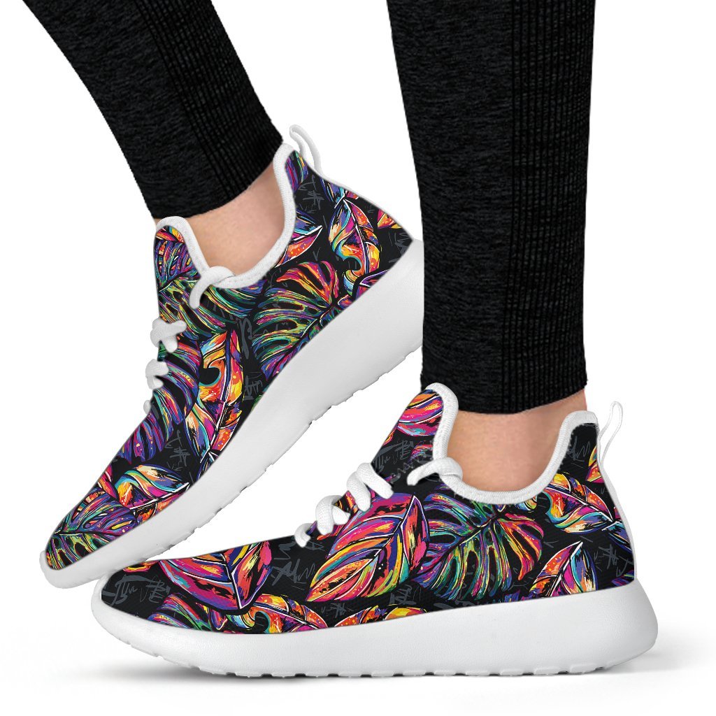 Colorful Leaf Tropical Pattern Print Mesh Knit Shoes GearFrost