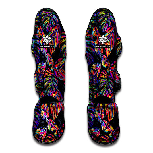 Colorful Leaf Tropical Pattern Print Muay Thai Shin Guard
