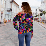 Colorful Leaf Tropical Pattern Print Off Shoulder Sweatshirt GearFrost
