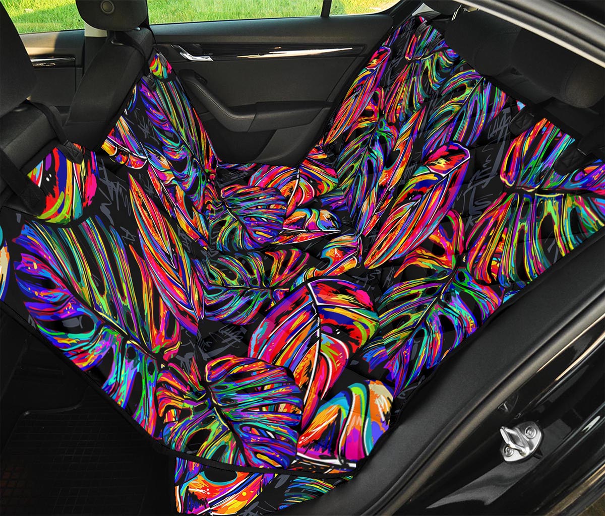 Colorful Leaf Tropical Pattern Print Pet Car Back Seat Cover