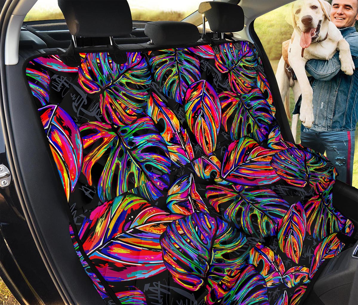 Colorful Leaf Tropical Pattern Print Pet Car Back Seat Cover