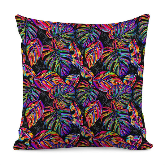 Colorful Leaf Tropical Pattern Print Pillow Cover