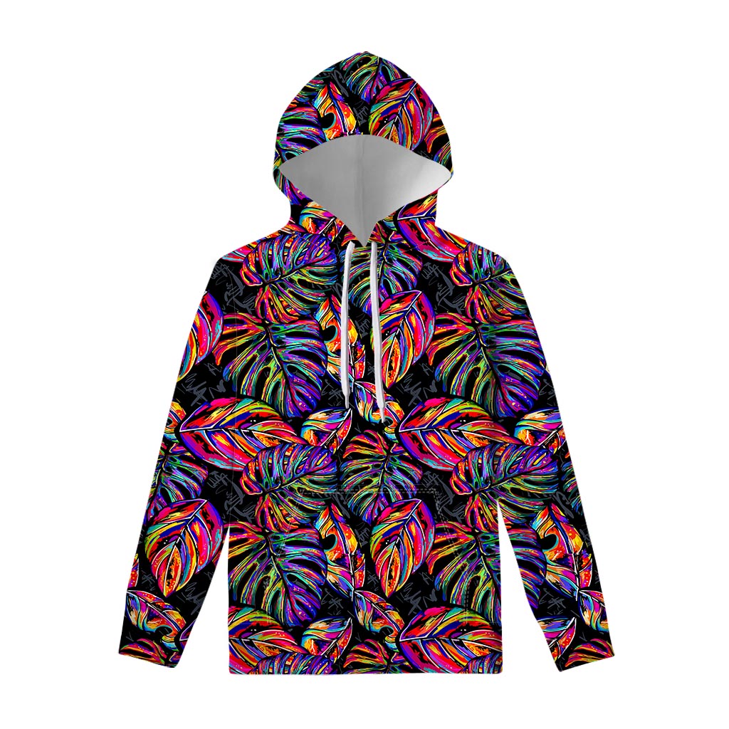 Colorful Leaf Tropical Pattern Print Pullover Hoodie