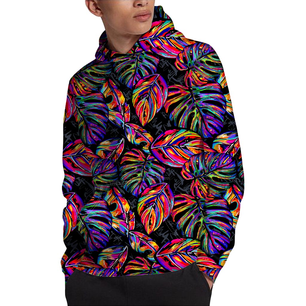 Colorful Leaf Tropical Pattern Print Pullover Hoodie