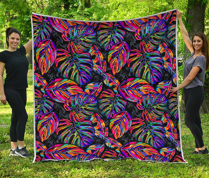 Colorful Leaf Tropical Pattern Print Quilt