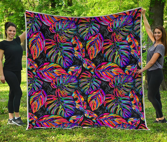 Colorful Leaf Tropical Pattern Print Quilt