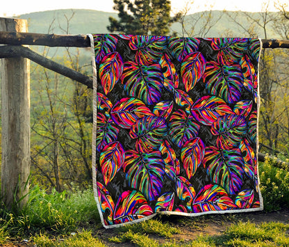Colorful Leaf Tropical Pattern Print Quilt