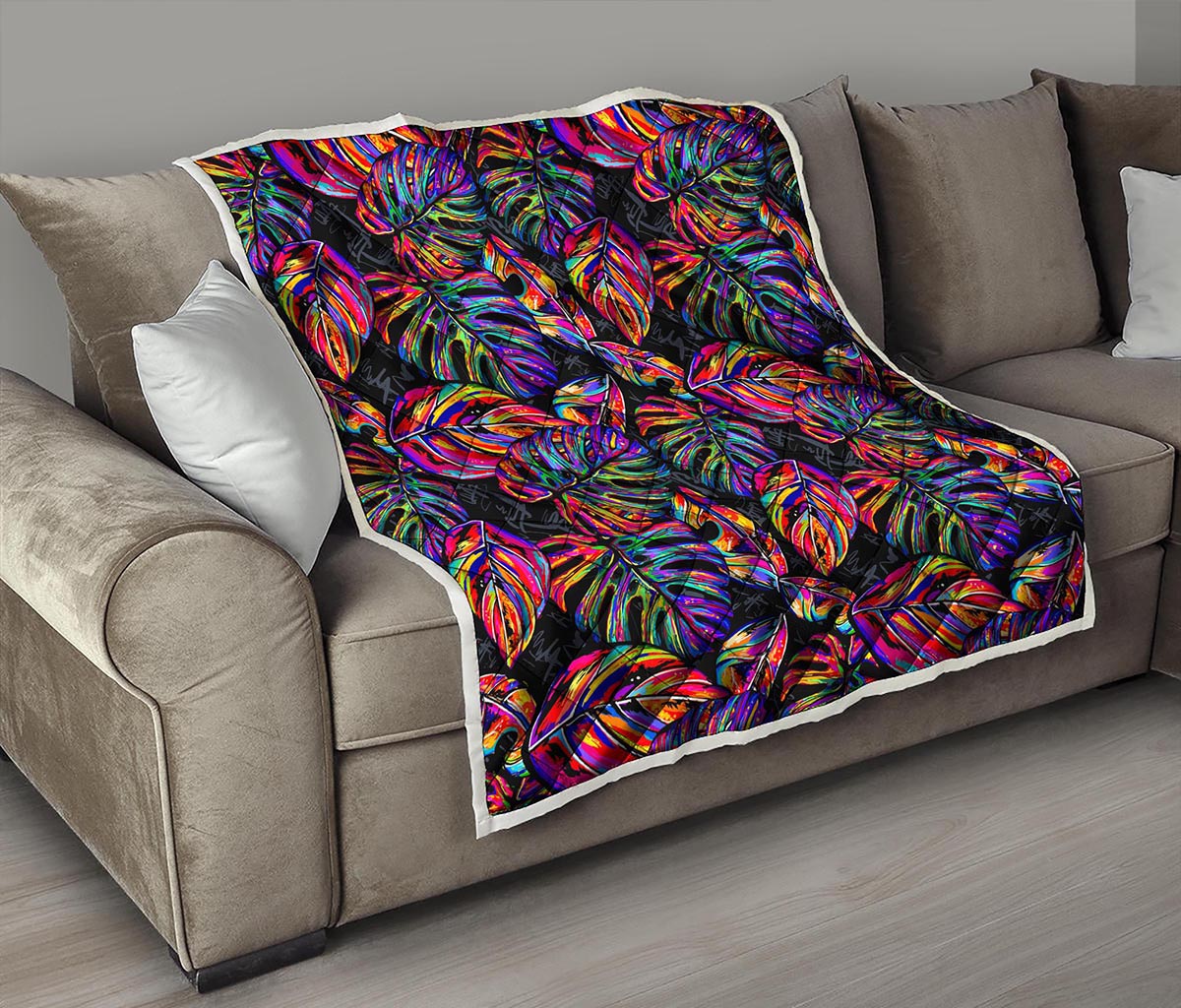 Colorful Leaf Tropical Pattern Print Quilt