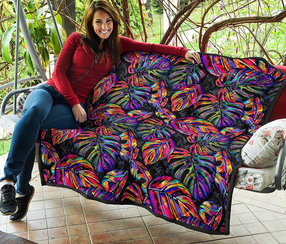 Colorful Leaf Tropical Pattern Print Quilt