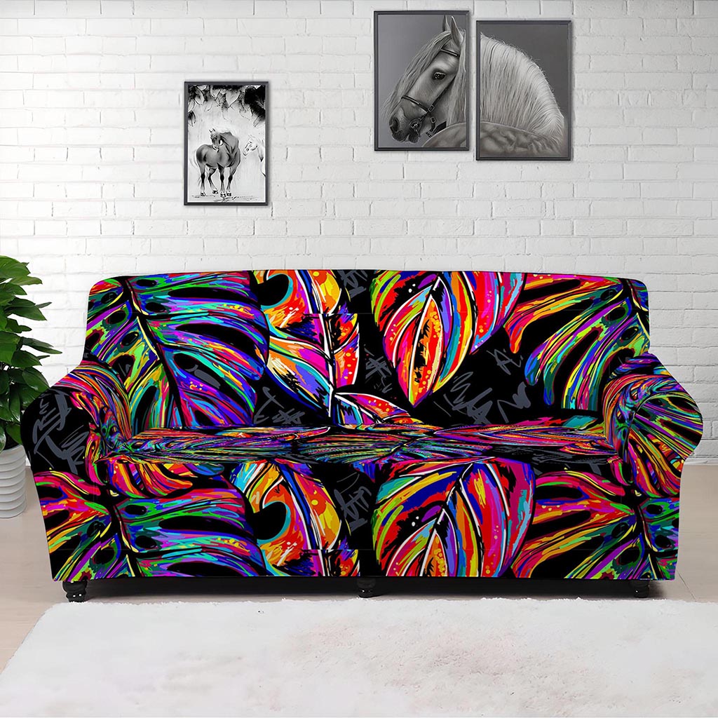 Colorful Leaf Tropical Pattern Print Sofa Cover