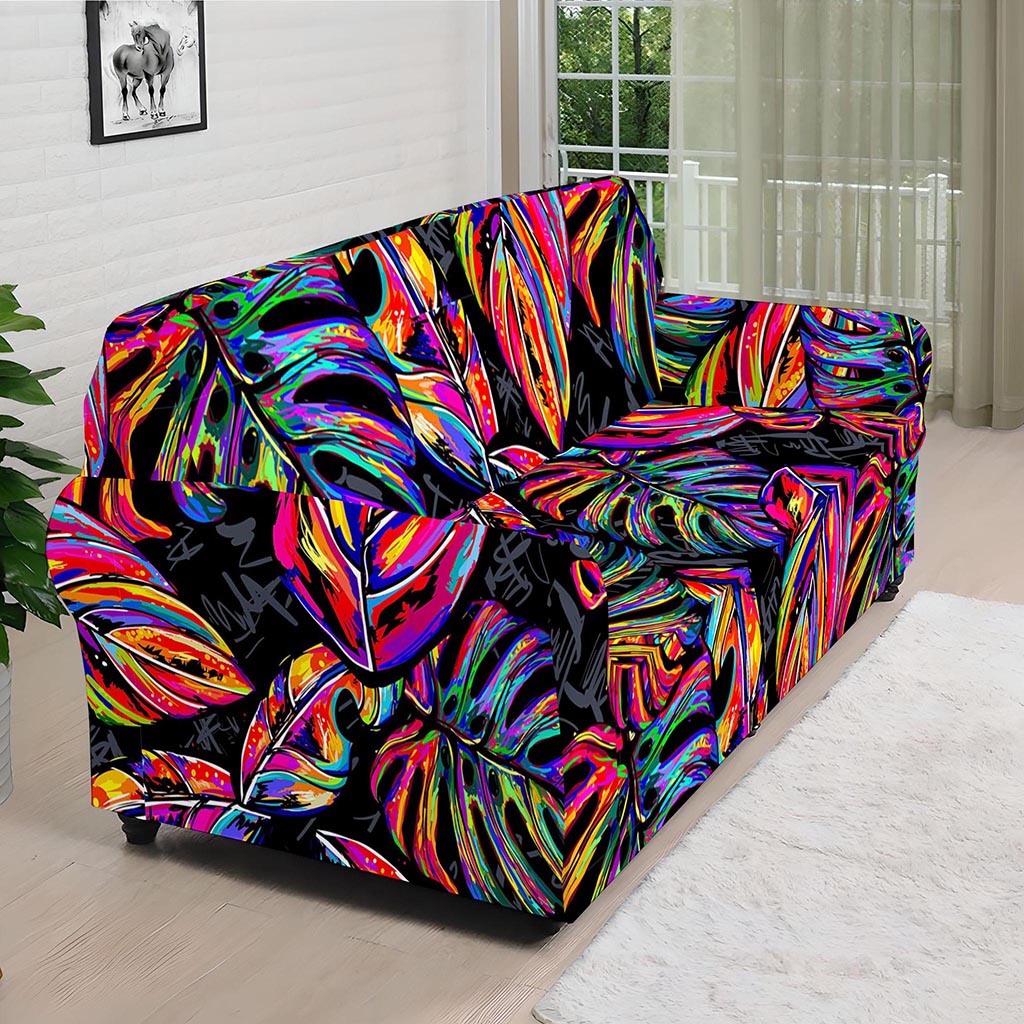 Colorful Leaf Tropical Pattern Print Sofa Cover