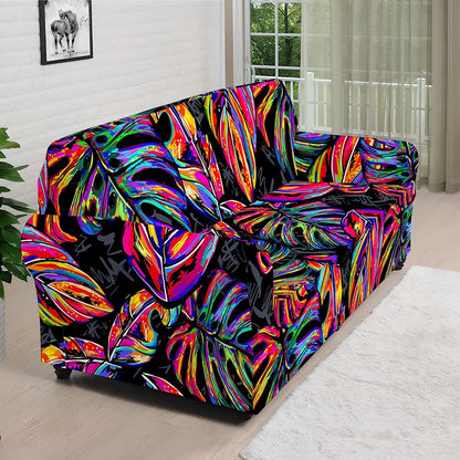 Colorful Leaf Tropical Pattern Print Sofa Cover