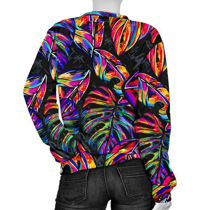 Colorful Leaf Tropical Pattern Print Women's Crewneck Sweatshirt GearFrost