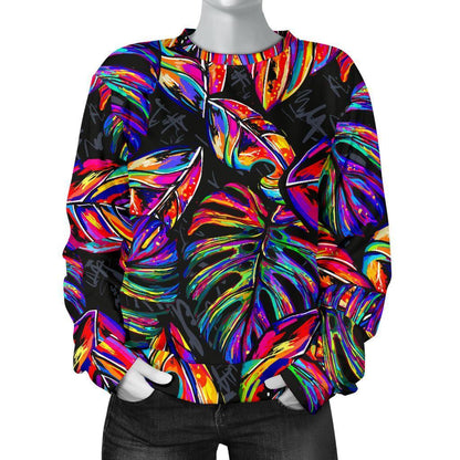 Colorful Leaf Tropical Pattern Print Women's Crewneck Sweatshirt GearFrost