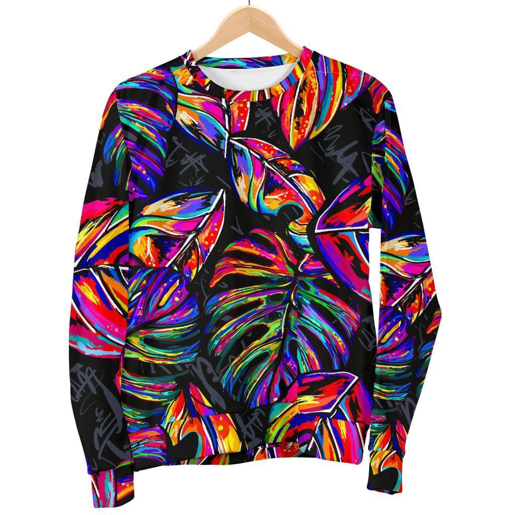 Colorful Leaf Tropical Pattern Print Women's Crewneck Sweatshirt GearFrost