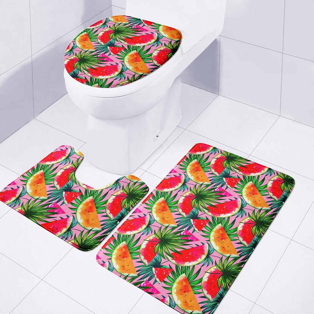 Colorful Leaf Watermelon Pattern Print 3 Piece Bath Mat Set