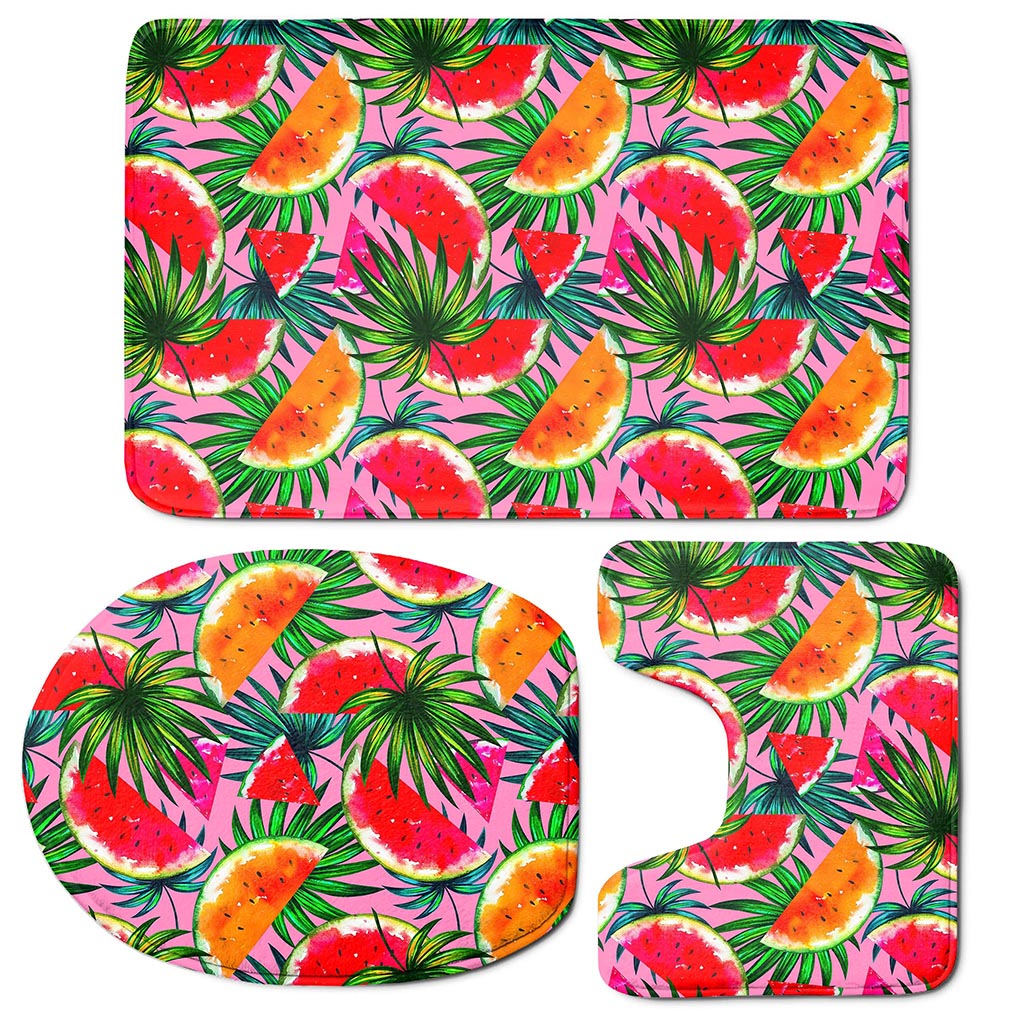 Colorful Leaf Watermelon Pattern Print 3 Piece Bath Mat Set
