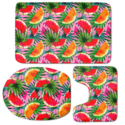 Colorful Leaf Watermelon Pattern Print 3 Piece Bath Mat Set