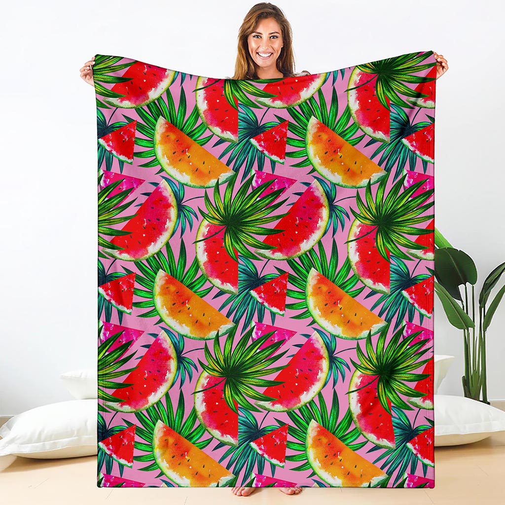 Colorful Leaf Watermelon Pattern Print Blanket