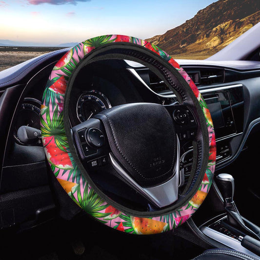 Colorful Leaf Watermelon Pattern Print Car Steering Wheel Cover