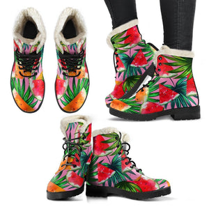 Colorful Leaf Watermelon Pattern Print Comfy Boots GearFrost