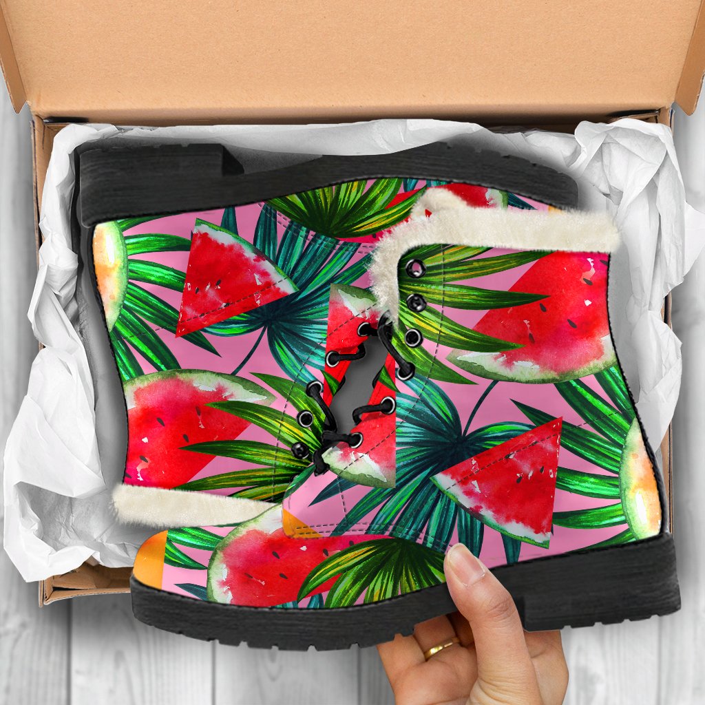 Colorful Leaf Watermelon Pattern Print Comfy Boots GearFrost