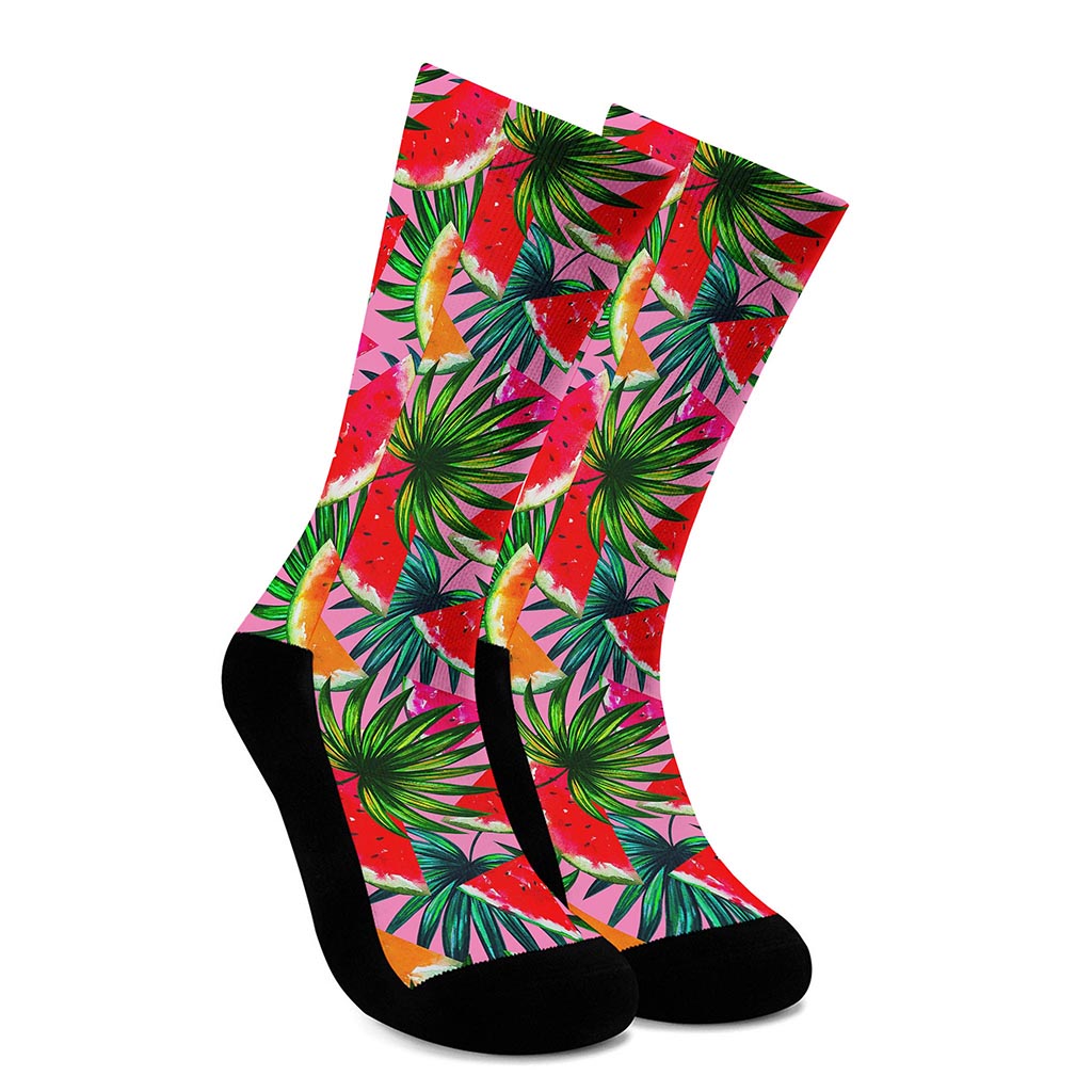 Colorful Leaf Watermelon Pattern Print Crew Socks