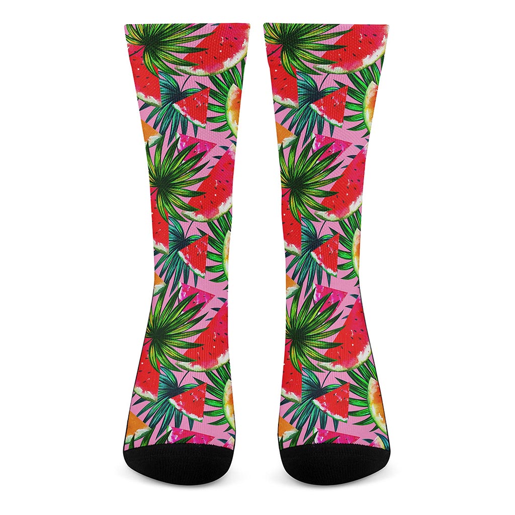Colorful Leaf Watermelon Pattern Print Crew Socks